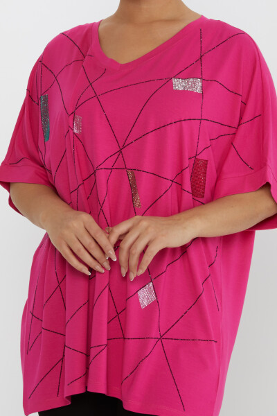 Blouse Stone Embroidered Fuchsia - 80110 | KAZEE (Set of 4 M-L-XL-2XL) - 3