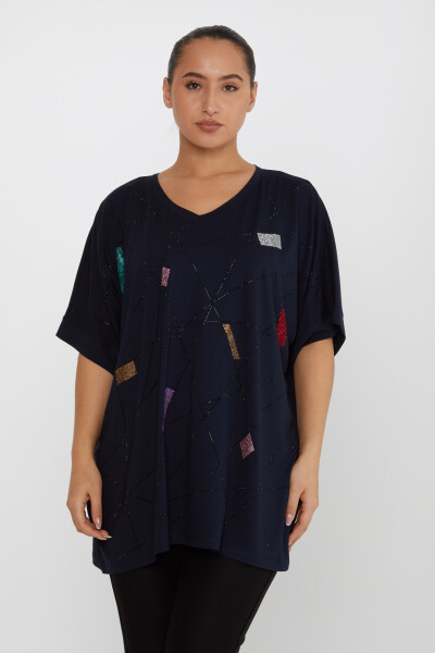 Blouse Stone Embroidered Navy Blue - 80110 | KAZEE (Set of 4 M-L-XL-2XL) 