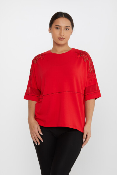 Blusa Manga Bordado Piedra Detallado Rojo - 79065 | KAZEE (Juego de 4 M-L-XL-2XL) - 2