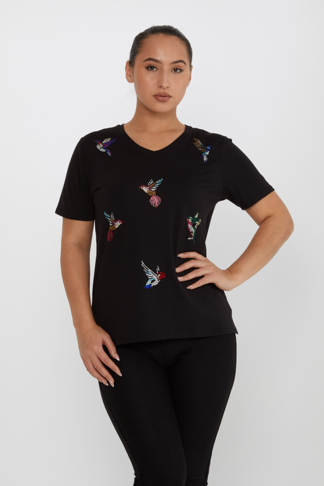 Blusa Pájaro Piedra Bordada Negra - 80111 | KAZEE (Juego de 3 tallas M-L-XL) - 1