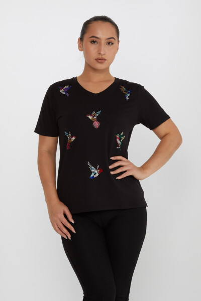 Blusa Pájaro Piedra Bordada Negra - 80111 | KAZEE (Juego de 3 tallas M-L-XL) 