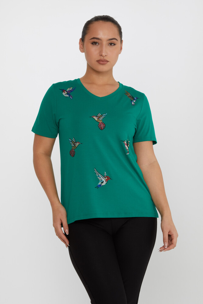 Blusa Pájaro Piedra Bordada Verde - 80111 | KAZEE (Juego de 3 tallas M-L-XL) - 1