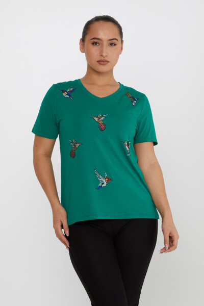 Blusa Pájaro Piedra Bordada Verde - 80111 | KAZEE (Juego de 3 tallas M-L-XL) 