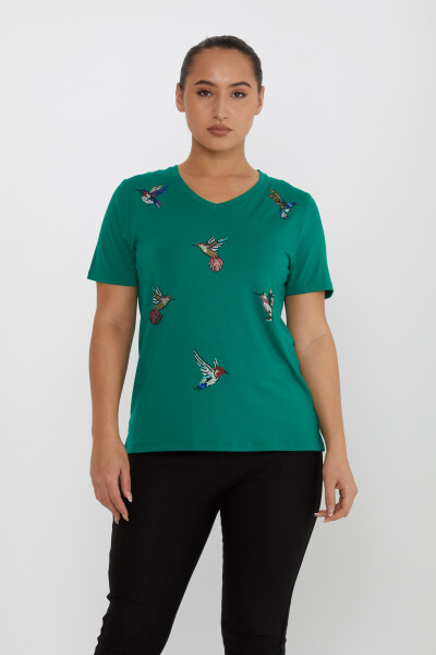 Blusa Pájaro Piedra Bordada Verde - 80111 | KAZEE (Juego de 3 tallas M-L-XL) - 2