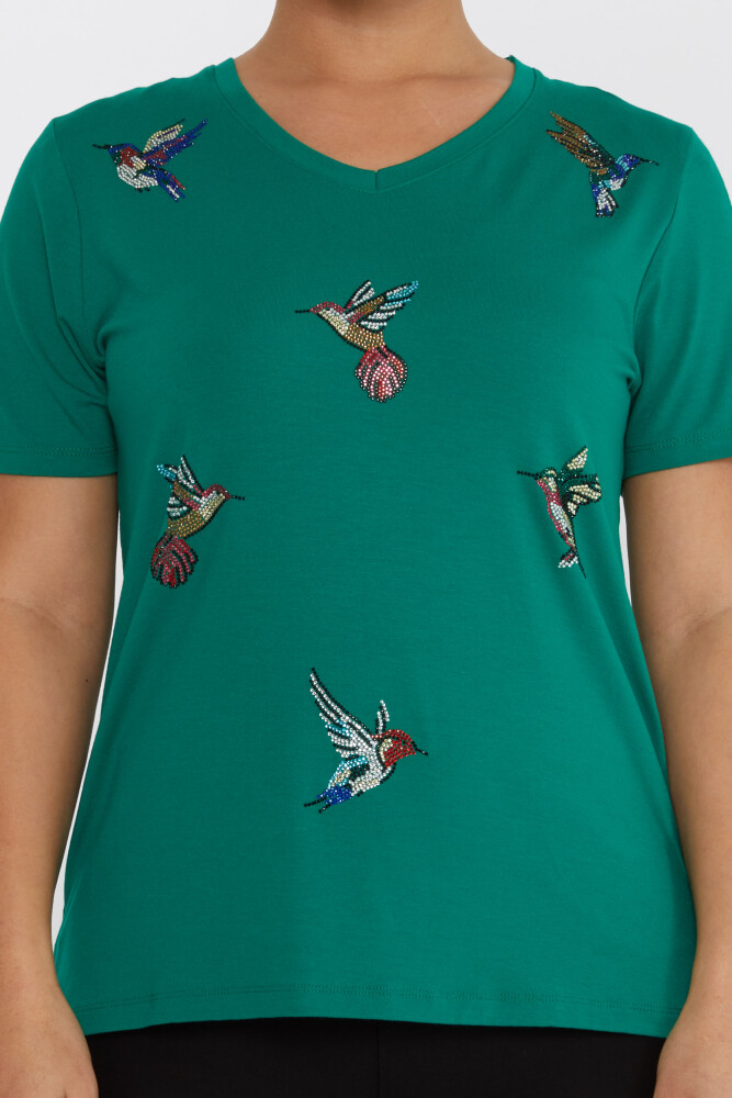 Blusa Pájaro Piedra Bordada Verde - 80111 | KAZEE (Juego de 3 tallas M-L-XL) - 3