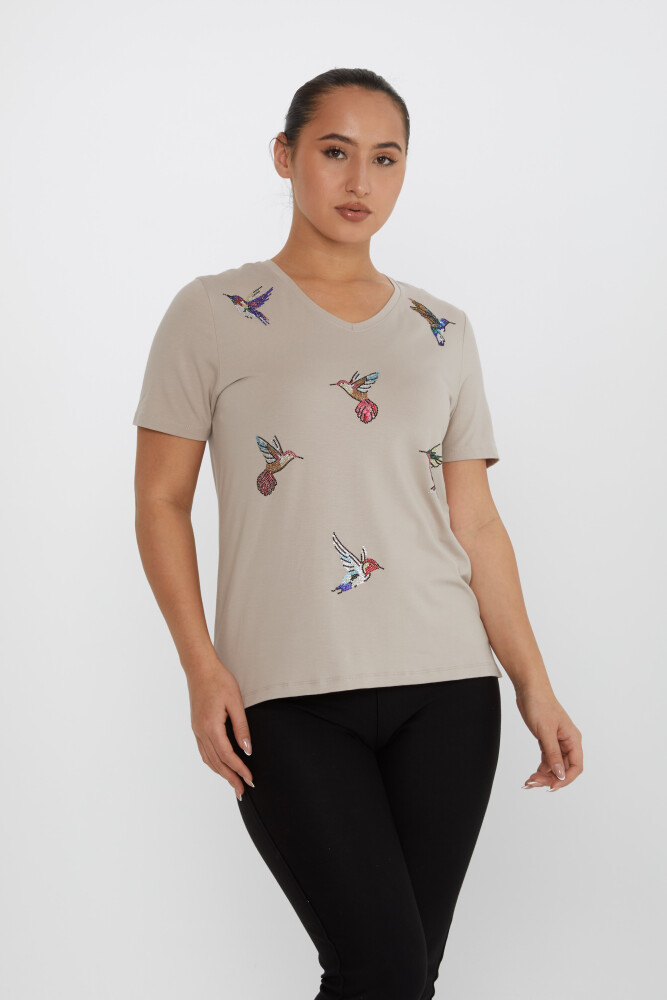 Blusa Pájaro Piedra Bordada Visón - 80111 | KAZEE (Juego de 3 tallas M-L-XL) - 1