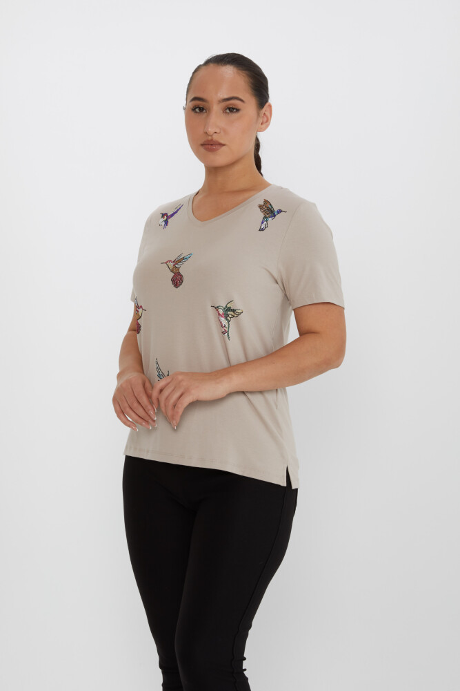 Blusa Pájaro Piedra Bordada Visón - 80111 | KAZEE (Juego de 3 tallas M-L-XL) - 2