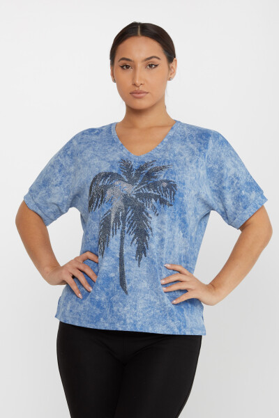 Blusa Palma Pietra Ricamata Blu - 79994 | KAZEE (Set da 3 M-L-XL) - 2