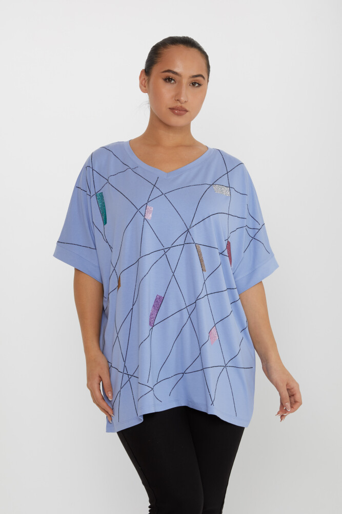 Blusa Piedra Bordada Azul - 80110 | KAZEE (Juego de 4 tallas M-L-XL-2XL) - 1