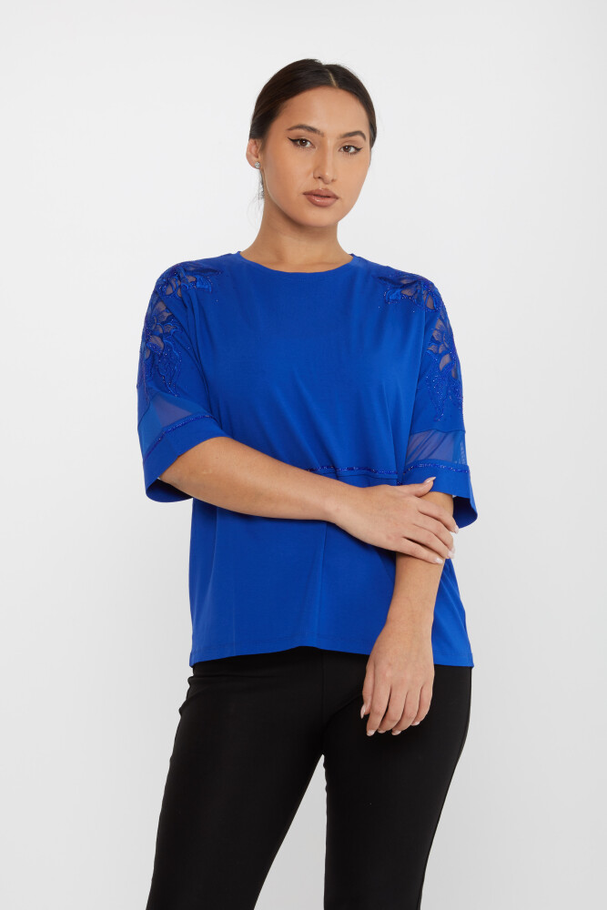 Blusenärmel, Steinstickerei, detaillierte Kurzarm-Saks – 79065 | KAZEE (4er-Set M-L-XL-2XL) - 1