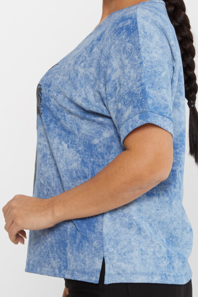 Bluse Palm Stone bestickt Kurzarm Blau - 79994 | KAZEE (3er-Set M-L-XL) - 4