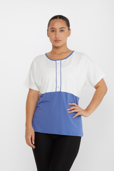 Bluz İki Renkli İndigo-Ekru - 80025 | KAZEE (3'lü Set M-L-XL) - 1