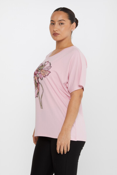 Bluz Renkli Taş İşlemeli Pembe - 79634 | KAZEE (4'lü Set M-L-XL-2XL) - 2