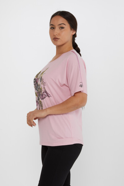 Bluz Renkli Taş İşlemeli Pembe - 80108 | KAZEE (3'lü Set M-L-XL) - 2