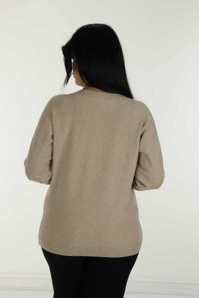 Boat Neck Glittery Long Sleeve Knitwear Beige - 31006 | KAZEE - 5