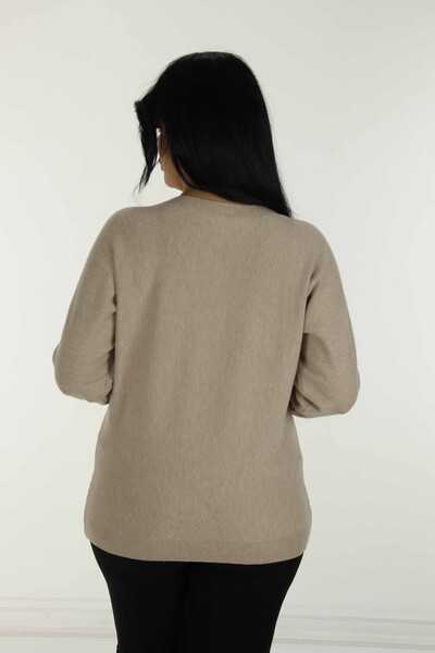 Boat Neck Glittery Long Sleeve Knitwear Beige - 31006 | KAZEE - Thumbnail