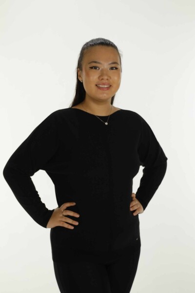 Boat Neck Glittery Long Sleeve Knitwear Black - 31006 | KAZEE - 2