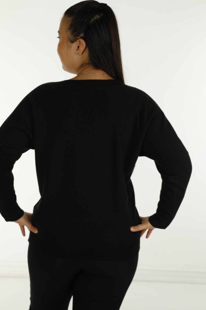 Boat Neck Glittery Long Sleeve Knitwear Black - 31006 | KAZEE - 4