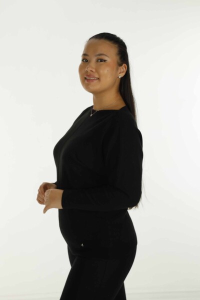 Boat Neck Glittery Long Sleeve Knitwear Black - 31006 | KAZEE - Thumbnail