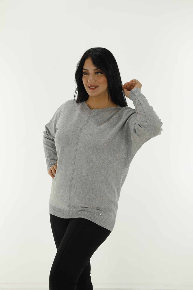 Boat Neck Glittery Long Sleeve Sweater Gray - 31006 | KAZEE - 1