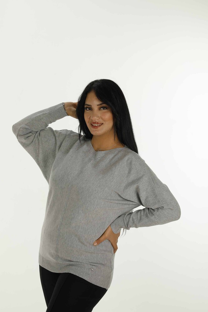 Boat Neck Glittery Long Sleeve Sweater Gray - 31006 | KAZEE - 3