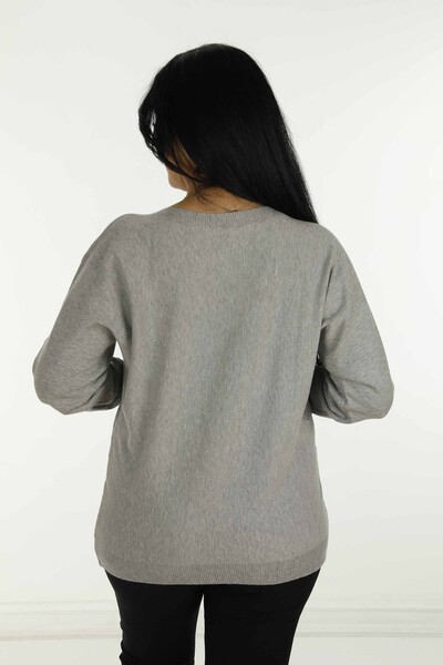 Boat Neck Glittery Long Sleeve Sweater Gray - 31006 | KAZEE - 4