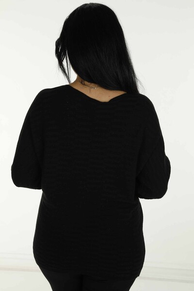 Boat Neck Glittery Long Sleeve Knitwear Black - 31007 | KAZEE - 4