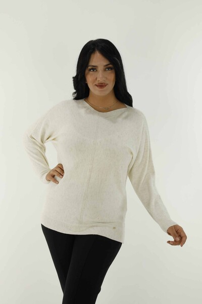 Boat Neck Glittery Long Sleeve Knitwear Ecru - 31006 | KAZEE - Thumbnail