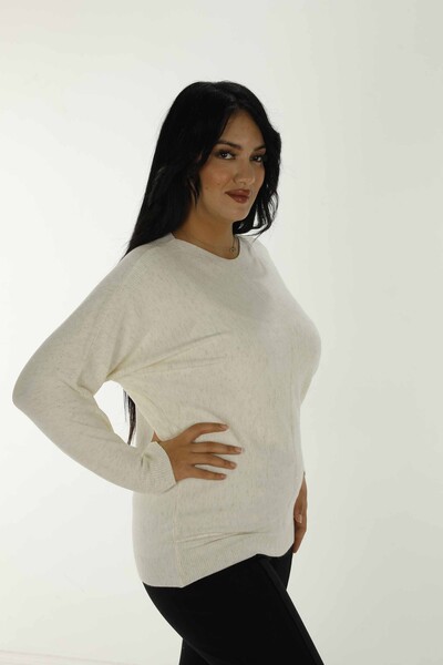 Boat Neck Glittery Long Sleeve Knitwear Ecru - 31006 | KAZEE - Thumbnail