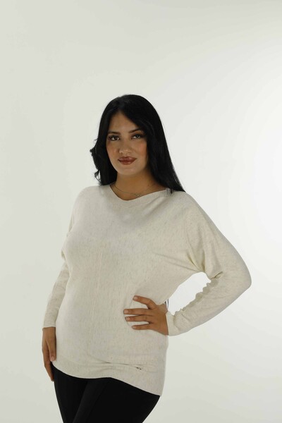 Boat Neck Glittery Long Sleeve Knitwear Ecru - 31006 | KAZEE - Thumbnail