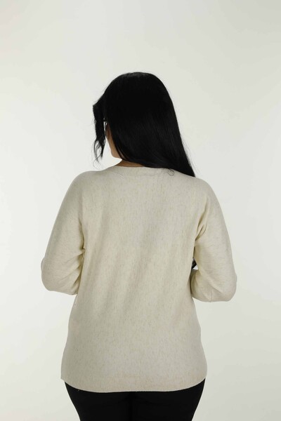 Boat Neck Glittery Long Sleeve Knitwear Ecru - 31006 | KAZEE - Thumbnail