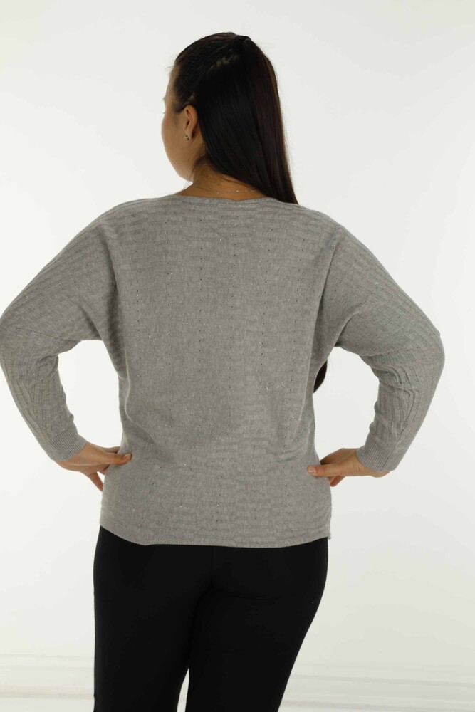 Boat Neck Glittery Long Sleeve Sweater Gray - 31007 | KAZEE - 4