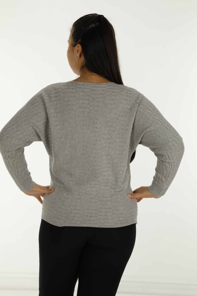 Boat Neck Glittery Long Sleeve Sweater Gray - 31007 | KAZEE - Thumbnail