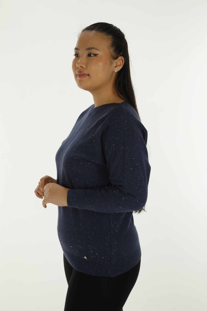 Boat Neck Glittery Long Sleeve Knitwear Navy Blue - 31006 | KAZEE - 2