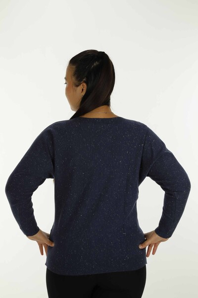 Boat Neck Glittery Long Sleeve Knitwear Navy Blue - 31006 | KAZEE - 4