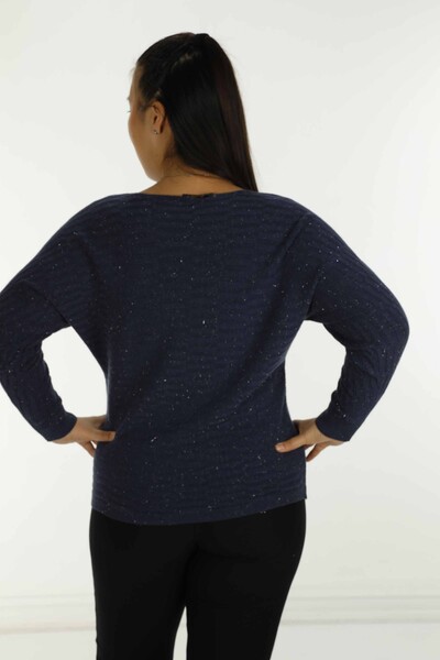 Boat Neck Glittery Long Sleeve Knitwear Navy Blue - 31007 | KAZEE - 5