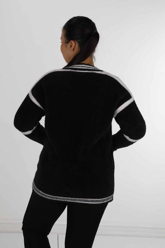 Cardigan Angora Boutonné Col V Manches Longues Noir Blanc - 30784 | KAZEE (Lot de 3 M L XL)