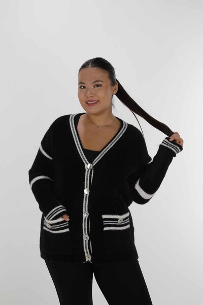 Kazee - Cárdigan Angora con cuello en V y manga larga abotonado Negro Blanco - 30784 | KAZEE (Juego de 3 M L XL)