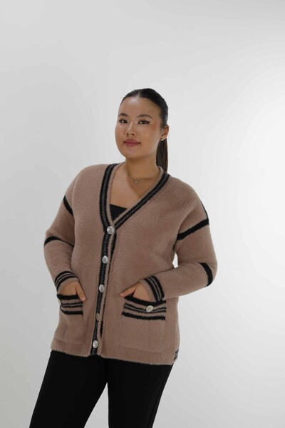 Cardigan cu mânecă lungă cu decolteu în V, cu nasturi, angora, nurcă neagră - 30784 | KAZEE (Set de 3 M L XL) - Thumbnail