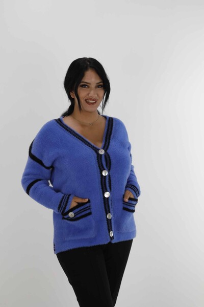 Kazee - Cardigan angora cu mânecă lungă, cu decolteu în V, cu nasturi, negru - 30784 | KAZEE (Set de 3 M L XL)