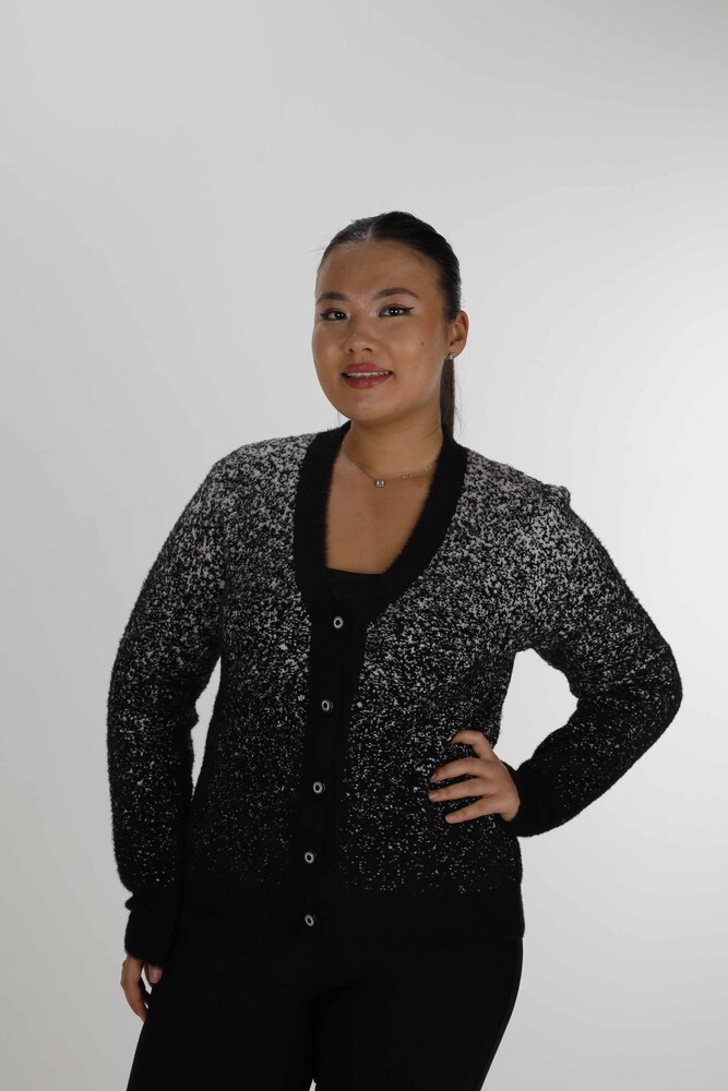 Cardigan Angora Col V Noir Ecru - 30897 | KAZEE (Lot de 4 S-M-L-XL) - 3