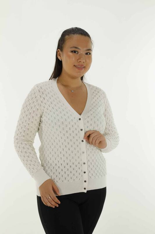 Cardigan Col V En Maille Pailletée Écru - 30036 | KAZÉE