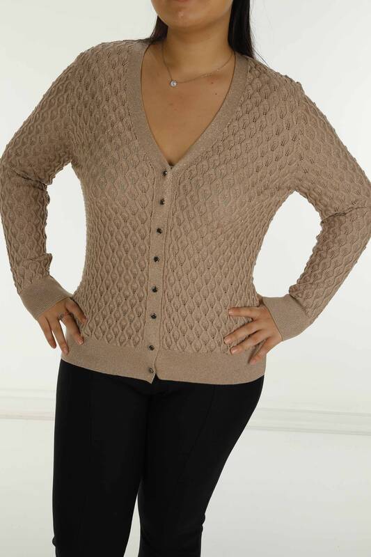 Cardigan En Maille Pailleté Col V Beige - 30036 | KAZÉE