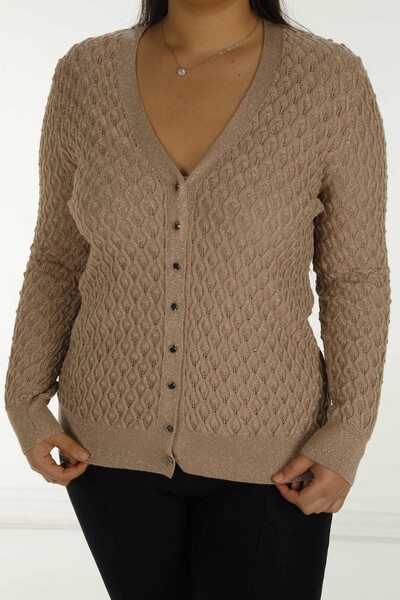 Cardigan En Maille Pailleté Col V Beige - 30036 | KAZÉE - Thumbnail