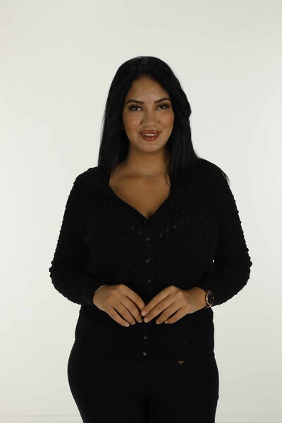 Cardigan En Maille Pailleté Col V Noir - 30036 | KAZÉE - Thumbnail