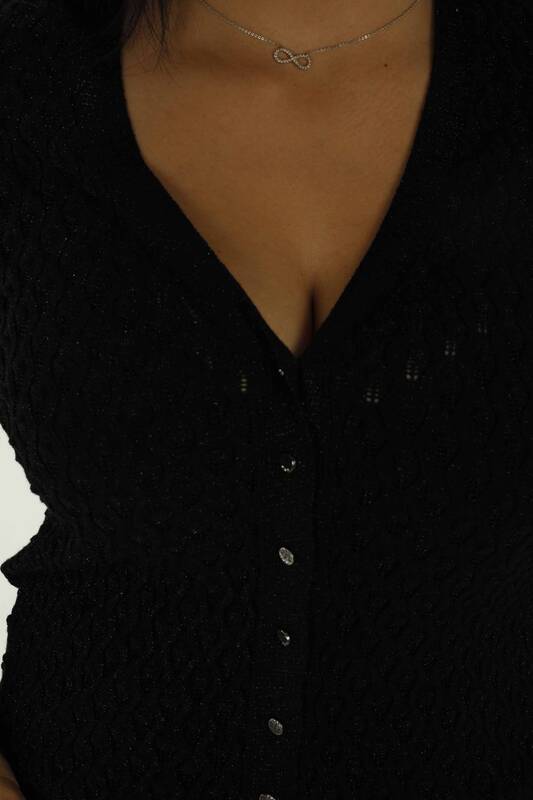 Cardigan En Maille Pailleté Col V Noir - 30036 | KAZÉE