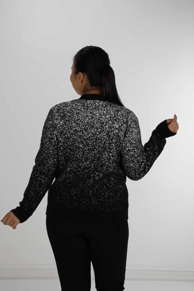 Cardigan angora cu decolteu în V Negru Ecru - 30897 | KAZEE (Set de 4 S-M-L-XL) - 6