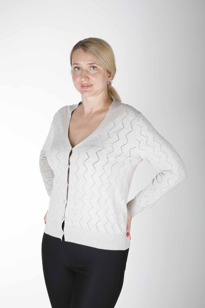 Cardigan en maille avec boutons en pierre Beige - 31069 | KAZEE (Lot de 4 M-L-XL-2XL) - 1