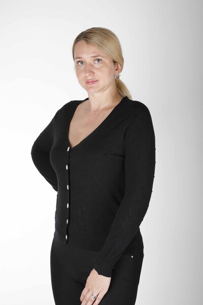 Cardigan en maille avec boutons en pierre Noir - 31069 | KAZEE (Lot de 4 M-L-XL-2XL) 