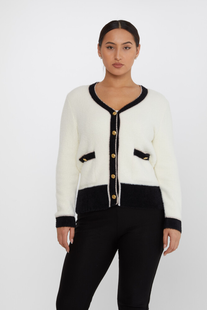 Cardigan in angora con dettaglio tasca in écru - 30627 | KAZEE (Set di 4 S-M-L-XL) - 2